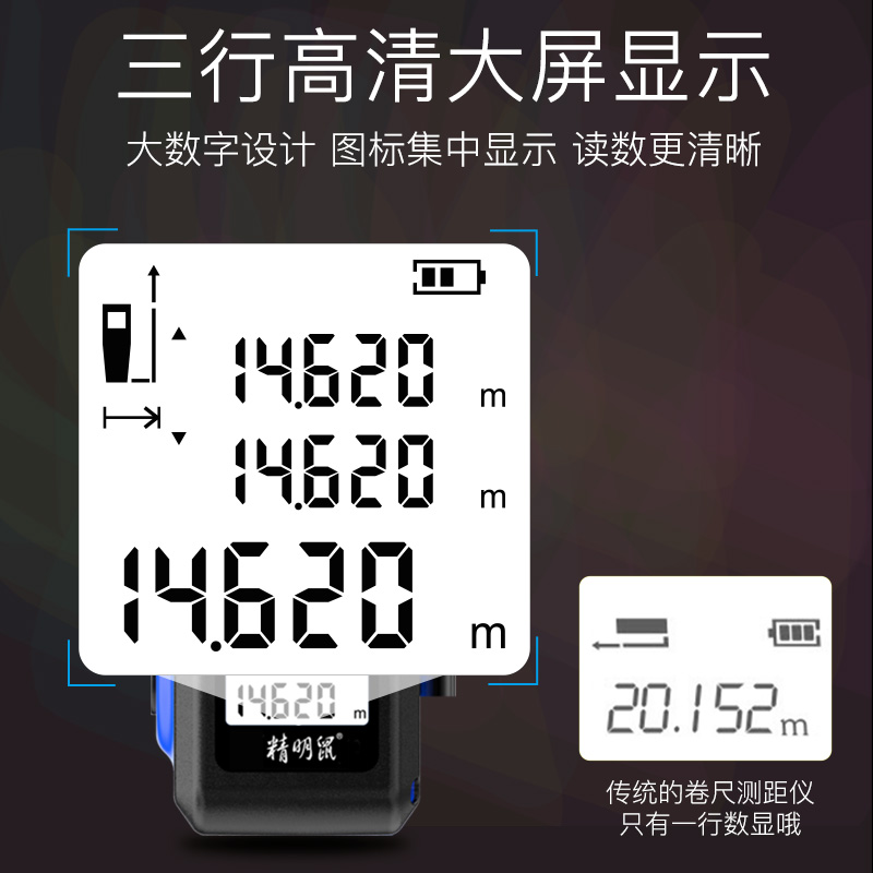 高档精明鼠激光测距仪电子尺红外线测量仪工具高精度手持尺子数显