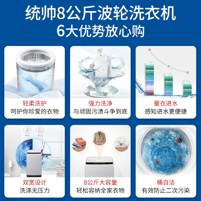 海尔8 /9公斤全自动统帅洗衣机 海尔爱东东洗衣机
