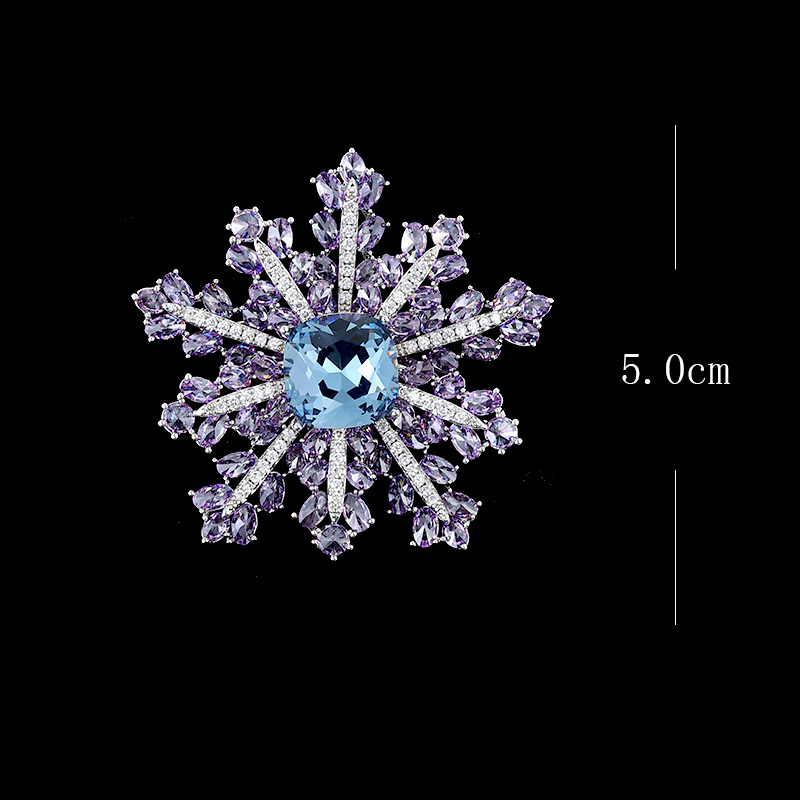紫罗兰璀璨微镶鹅蓝锆石雪花胸女针精致奢华大衣优雅西装配饰胸花