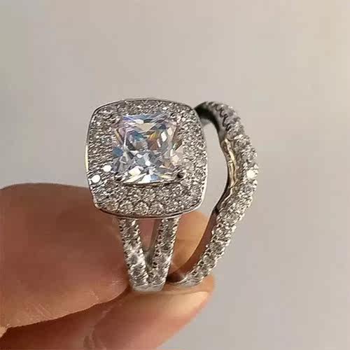 新款欧美网红ins风套戒精美锆石方钻两件套戒指结婚纪念日礼物 - 图2