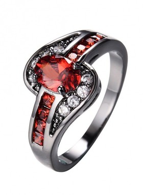 新款黑金10KT椭圆锆石戒指女指环椭圆形环时尚白色黑色珠宝古董女