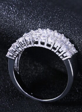 新款热卖ring铜镀白金梯方钻石戒