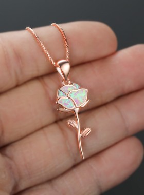 新款饰品时尚吊坠跨境配饰紫色澳宝玫瑰花欧美ins女项链