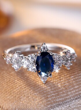 新款跨境蓝钻白边不规则戒指简约个性小众轻奢精美礼物