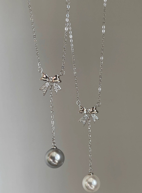 白色仿珍珠蝴蝶结项链女款吊坠