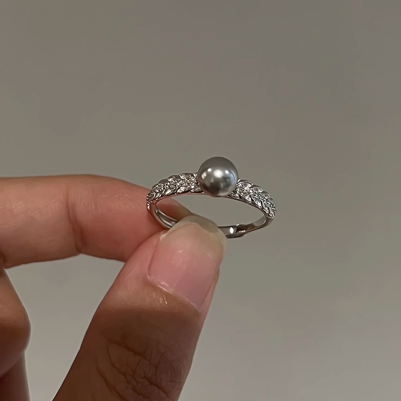 法式仿珍珠戒指女小众设计轻奢指环时尚气质高级感素圈独特食指戒 - 图2