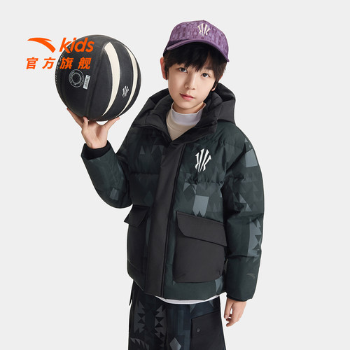 欧文系列安踏儿童男童羽绒服2026年冬款上新舒适保暖三防羽绒外套 - 图1