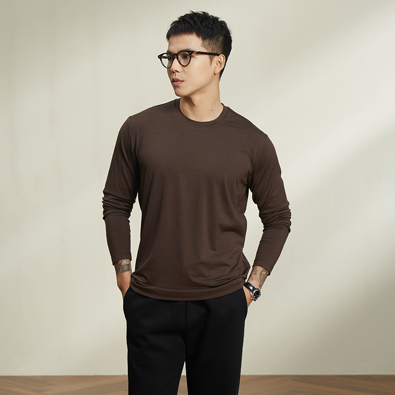 3色纯羊毛长袖T恤|澳洲15.5微米美丽奴亲肤高级百搭毛衣男抑菌 - 图0