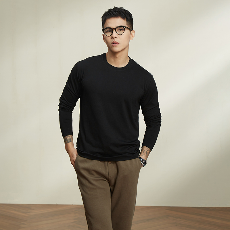 3色纯羊毛长袖T恤|澳洲15.5微米美丽奴亲肤高级百搭毛衣男抑菌 - 图1