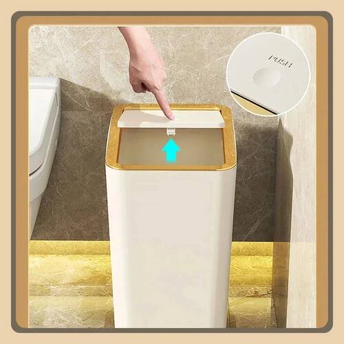 10L Bathroom & Kitchen Odor-Proof Trash Can with One-Touch O - 图1