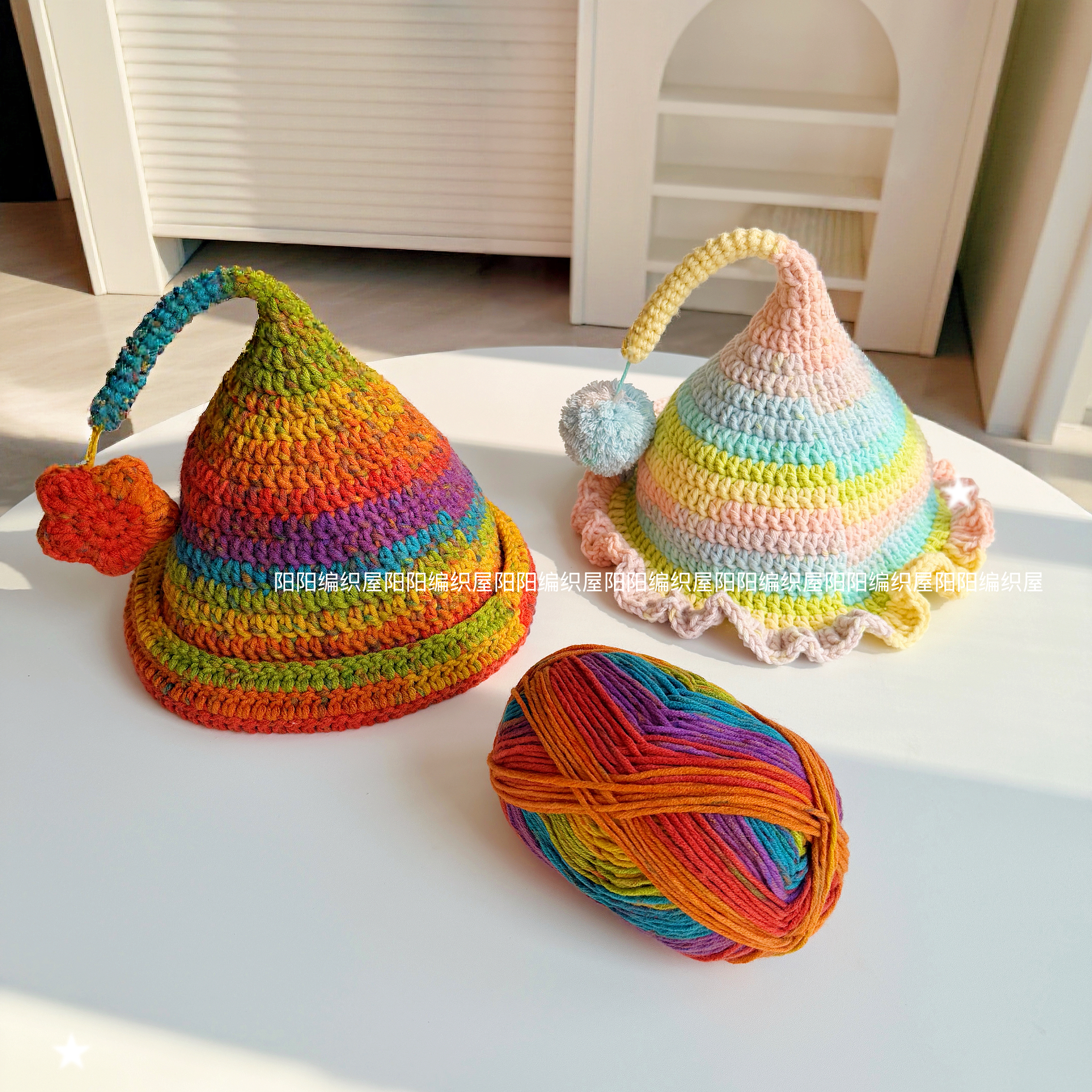 抖音同款毛线DIY手工钩织精灵帽材料包儿童成人秋冬帽子钩针制作 - 图0