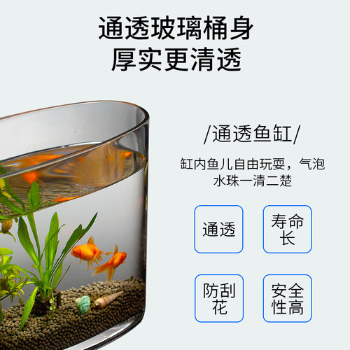 椭圆口玻璃鱼缸长方形客厅小型金鱼缸创意水族箱家用生态造景装饰 - 图1