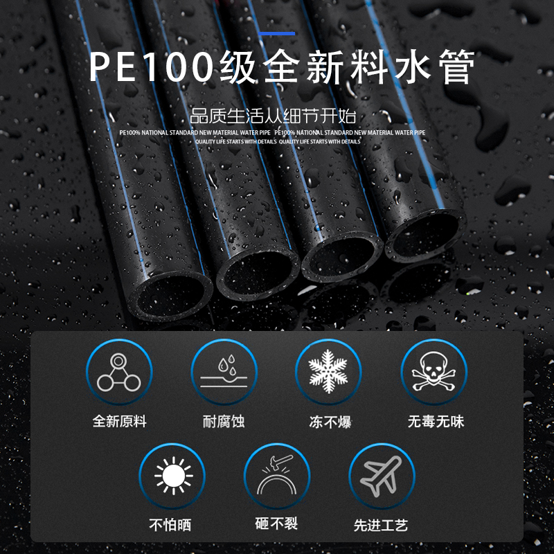 pe水管pe给水管pe管材国标全新料自来水管硬管32pe黑水管50pe管40 - 图0