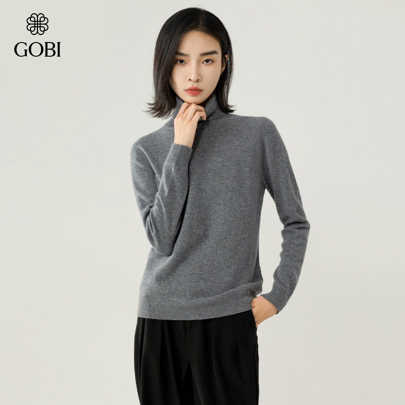 GOBI戈壁秋冬高领双翻领短款毛衣长袖羊绒衫女士打底针织衫WK05 - 图0