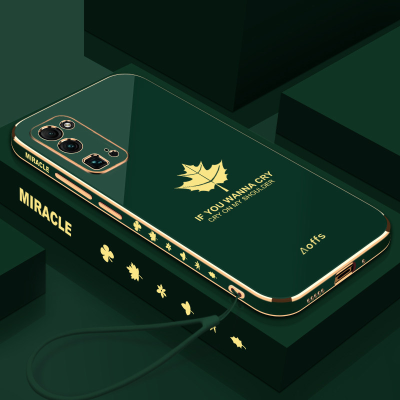 适用于华为荣耀30Pro+手机壳枫叶金色侧边电镀软壳全包镜头防摔摄像头时尚潮流女款新品新款保护套外壳硅胶