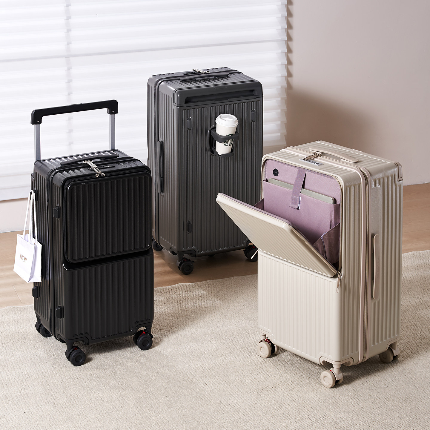 新品大嘴猴宽拉杆行李箱大容量前开口旅行箱减震拉杆箱多功能皮箱,淘宝优惠券,粉丝福利购,淘宝优惠卷