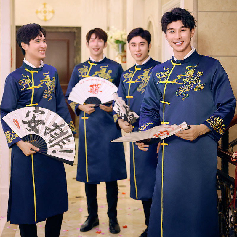 伴郎服中式2025新款兄弟装结婚礼服男士旗袍唐装接亲中国风伴郎团,淘宝优惠券,粉丝福利购,淘宝优惠卷
