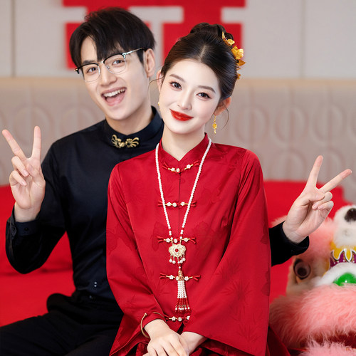 敬酒服新娘订婚2026新款夏季高级感轻奢大码胖mm显瘦旗袍婚礼服裙 - 图1