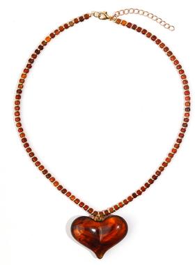 亚克力爱心项链女士复古浪漫主义树脂泡芙心形项链链条大桃心项链