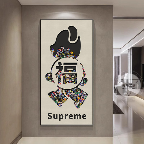 kaws入户玄关装饰画现代简约走廊过道挂画潮牌创意暴力熊积木壁画 - 图2