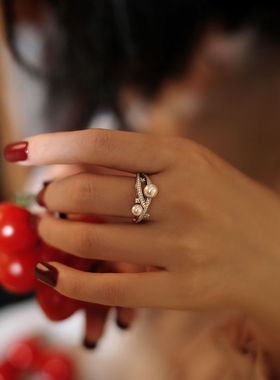 双子座仿珍珠复古设计感简约小众气质典雅戒指环女新款百搭星座款