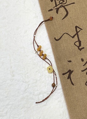 新中式复古仿蜜蜡小桂花手工编织手绳手链女串珠手饰民族风高级感