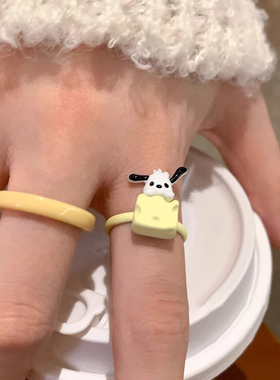 小狗主人卡通可爱帕恰狗戒指女小众设计食指戒甜美简约套装指环