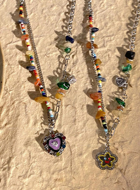 新中式花开枝头爱心串珠项链女2023新款爆款轻奢小众锁骨链颈链