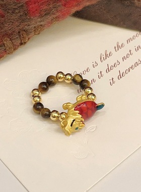 2024新中式龙年串珠戒指福牌过年氛围指环女国风复古小众设计百搭