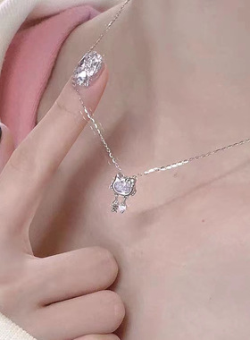 KT猫流苏吊坠项链ins小众设计少女心简约感轻奢锁骨链百搭首饰