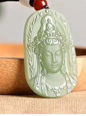 闻蝉高档度母观音吊坠男女本命年佛牌天然青白玉挂件玉佩毛衣项a7