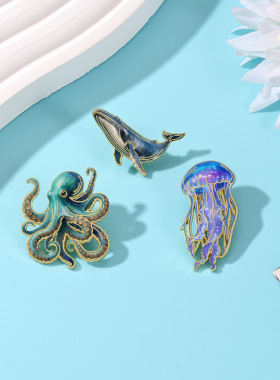 新款海洋生物金属胸针徽章DIY