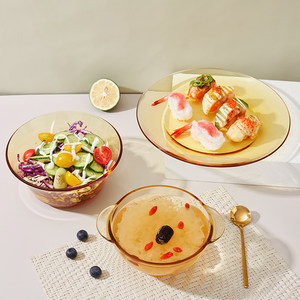 【自营】康宁餐具玻璃碗碟盘家用套装高颜值面碗双耳碗微波炉专用