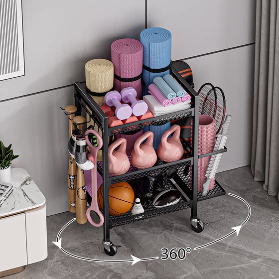 Fitness equipment storage rack with removable yoga mat storage