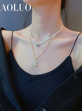 合成珍珠项链ins双层叠戴女