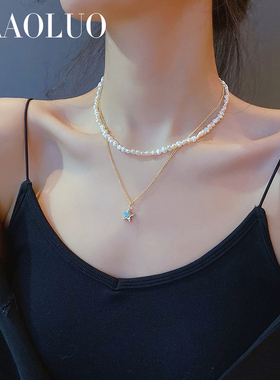 珍珠项链女双层叠戴小众ins嘻哈卫衣锁骨毛衣链潮配饰品新娘首饰