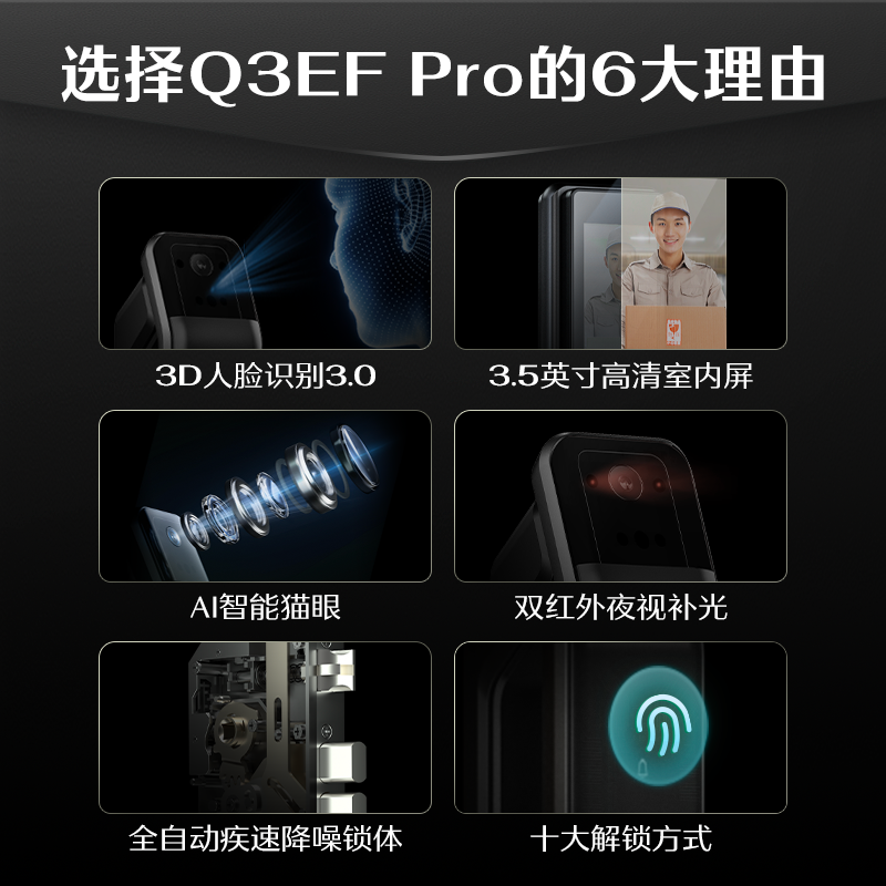 德施曼Q3EFPro智能门锁3D人脸识别可视猫眼指纹锁家用密码电子锁
