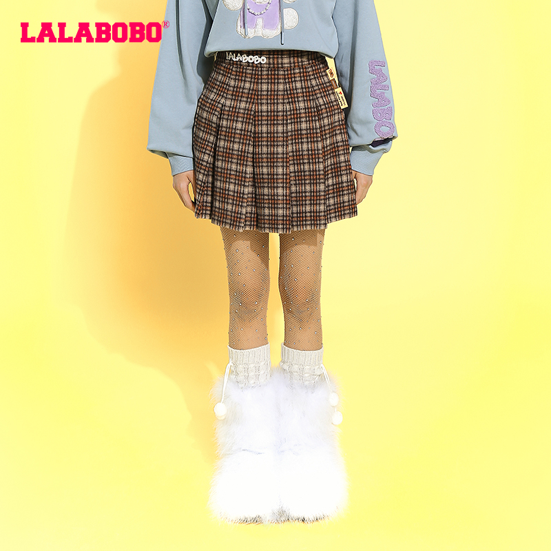 LALABOBO2023冬季新款百褶短裙复古格纹毛呢半身裙|L21D-WXZQ14 - 图1