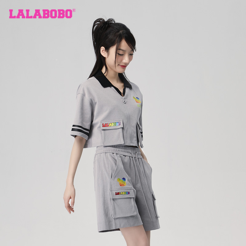 LALABOBO2023夏季新款彩虹宽松运动polo领短袖T恤 - 图2