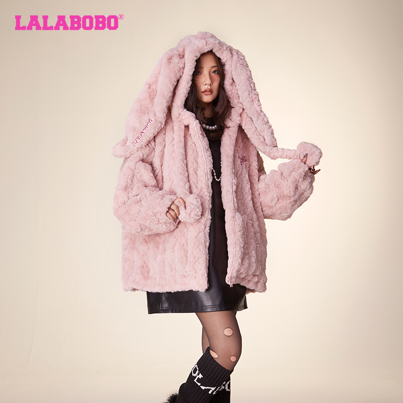 LALABOBO2023冬季新款可爱风保暖瘫瘫兔耳朵毛绒外套|LBCC-WSDR18
