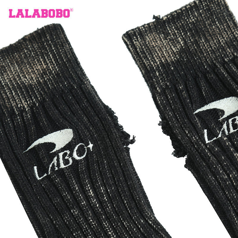 LALABOBO2023冬季新款保暖休闲黑色logo复古中筒袜女|LBCD-WQWD15 - 图3