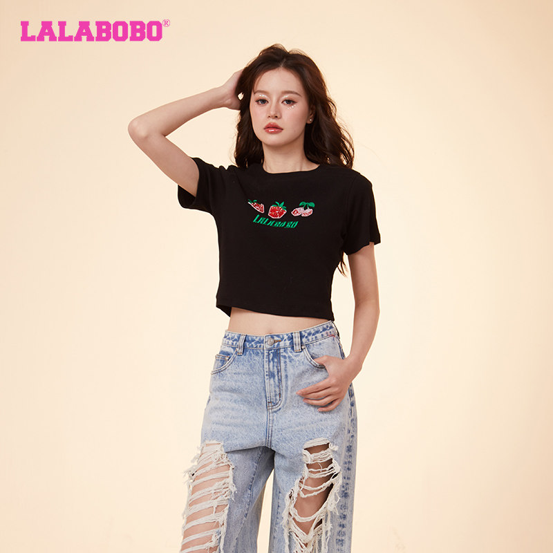 颖儿同款LALABOBO夏新休闲H型可爱骰子水果短袖T恤女|LBDA-WSDT42