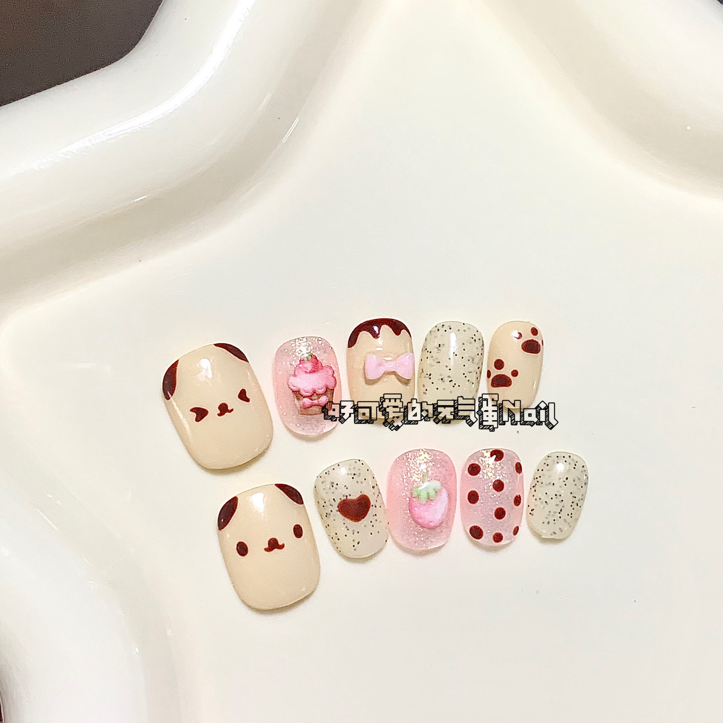 限时26.9三副可爱萌系黄色短款甜美可爱卡通纯手工波点平价穿戴甲,淘宝优惠券,粉丝福利购,淘宝优惠卷