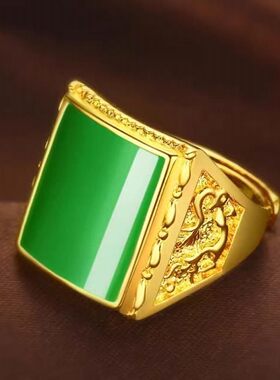 名佳怡男士戒指可调节宽面霸气越南沙金铜镀金仿首饰福发财指环a6