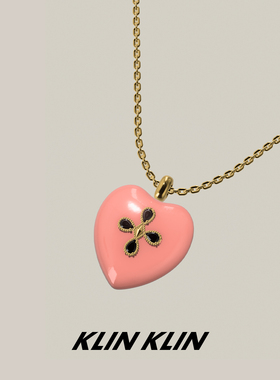KLINKLIN粉色爱心十字花珐琅彩项链女粉红锁骨链中古风黑色十字架