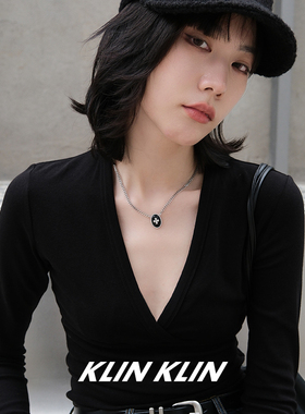 KLINKLIN复古纽扣吊坠十字架项链女锁骨链小众高级设计感黑色原创