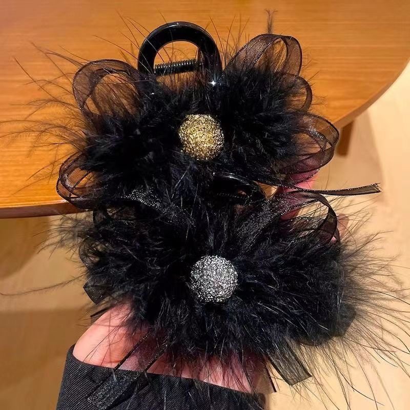 水钻抓夹毛毛秋冬女款黑色发夹羽毛金银鲨鱼夹圣诞水钻羽毛发夹,淘宝优惠券,粉丝福利购,淘宝优惠卷