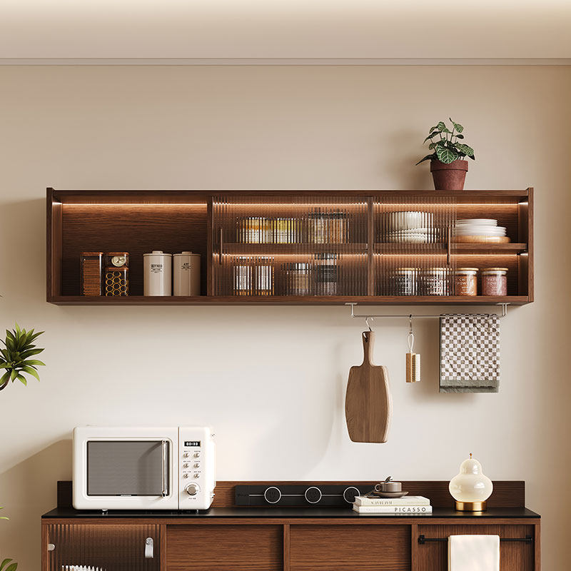 实木吊柜挂墙上厨房一体家用玻璃门小户型壁柜阳台悬空调味储物柜,淘宝优惠券,粉丝福利购,淘宝优惠卷