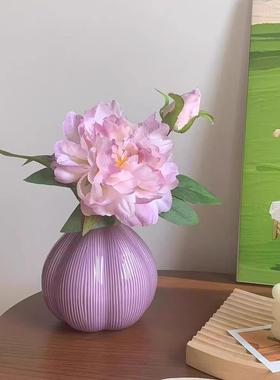 高端紫牡丹仿真花洋葱陶瓷花瓶客厅假花摆设餐桌装饰品花艺摆件