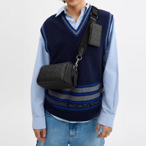 COACH/蔻驰官方 奥莱款男士老花PVC配皮单肩斜挎包子母包CV762 - 图3